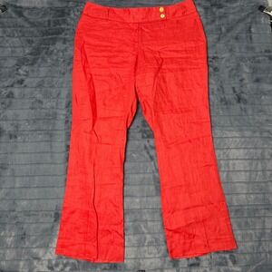 Outback Red Linen Pants Women 16 Red Nautical Anchor Button Wide Leg Trousers